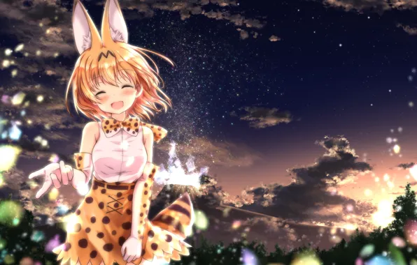 Girl, anime, night, tail, pretty, asian, japanese, bishoho