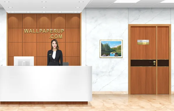 Woman, reception, reception desk