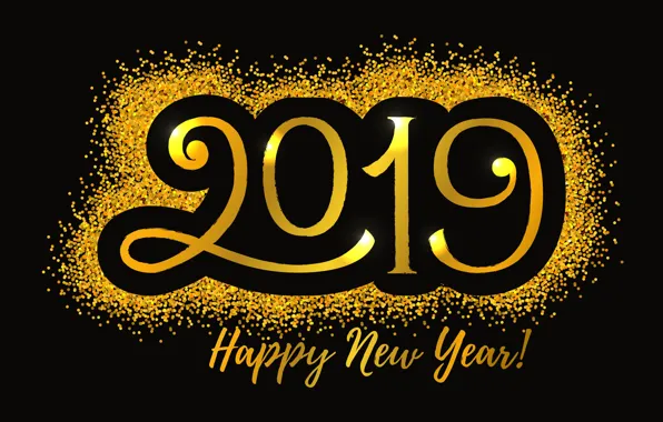 Картинка золото, Новый Год, цифры, golden, черный фон, black, background, New Year