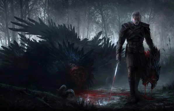 Картинка лес, The Witcher 3: Wild Hunt, Geralt, Griffon