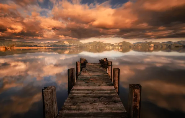 Картинка sunset, cloud, lake, pier