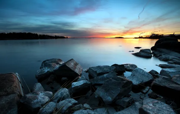Море, пейзаж, закат, камни