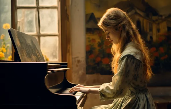 Girl, woman, piano