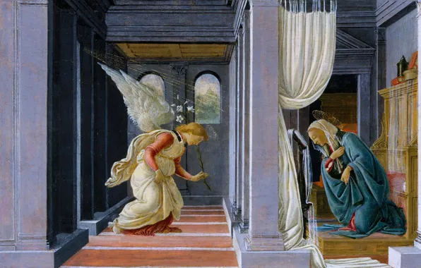 Картинка картина, мифология, Сандро Боттичелли, Благовещение