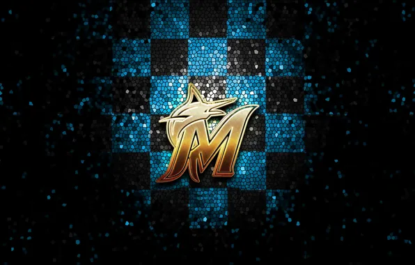 Wallpaper, sport, logo, baseball, glitter, checkered, MLB, Miami Marlins