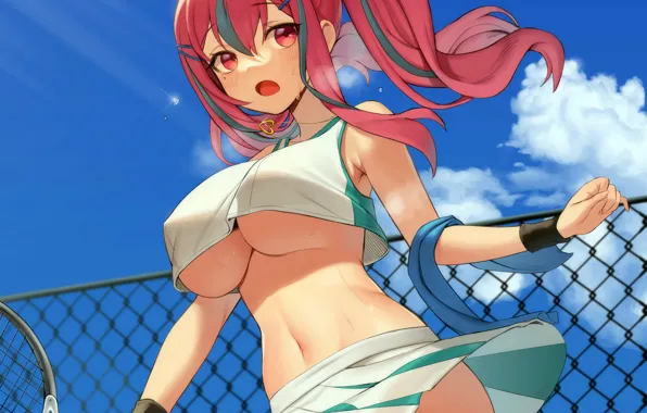 Girl, sexy, cleavage, pink hair, long hair, boobs, anime, beautiful