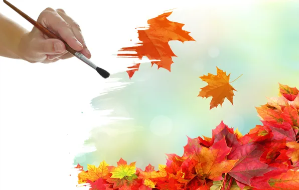 Картинка осень, листья, ветер, рука, кисть