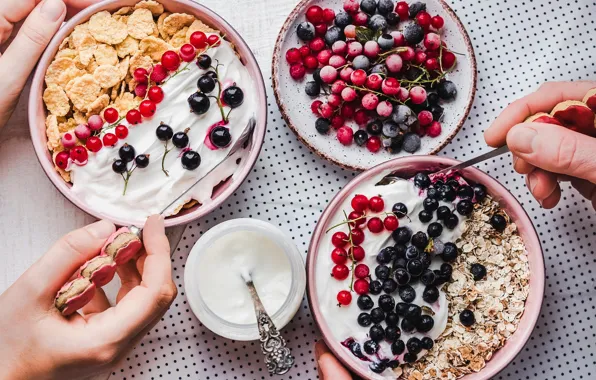 Fruits, fingers, cereals, delicacies