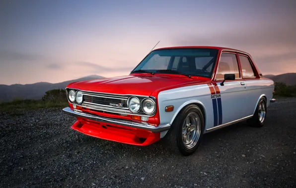 Red, Datsun, 510, chromium, withe