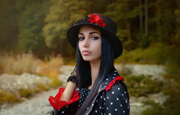 Взгляд, девушка, портрет, шляпа, брюнетка, Katerina