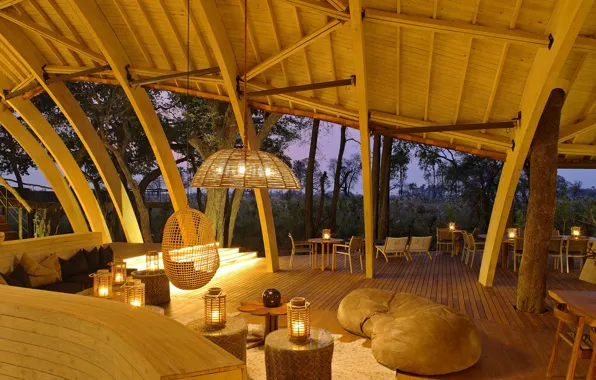 Safari, luxury, candles, terrace, furniture, Botswana, overlooking the Okavango delta