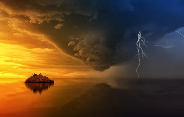 Clouds, island, thunder