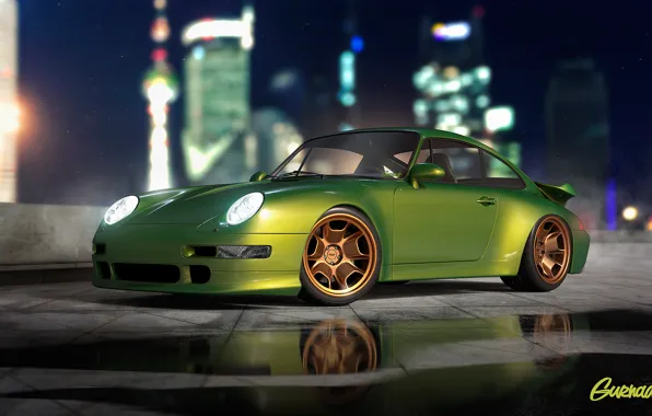 Картинка Porsche, Green, Turbo, Modern, 993, by Gurnade