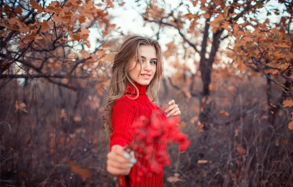 Осень, взгляд, девушка, природа, фото, модель, сад, красивая