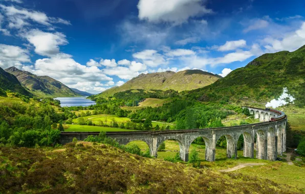 Мост, паровоз, Шотландия, Glenfinnan, Lochaber
