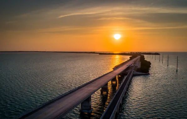 Море, закат, Florida, Channel 5 bridge