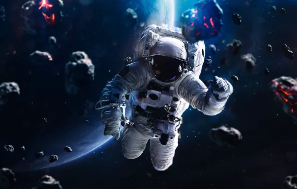 Картинка космос, космонавт, метеорит, Blue horizon