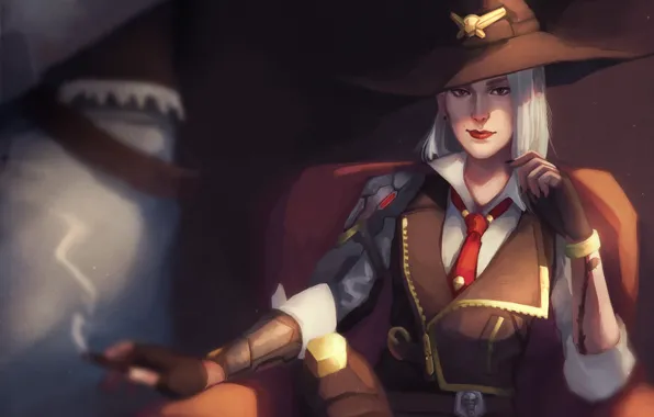 Девушка, шляпа, art, ashe, overwatch, Calamity, Elizabeth Caledonia