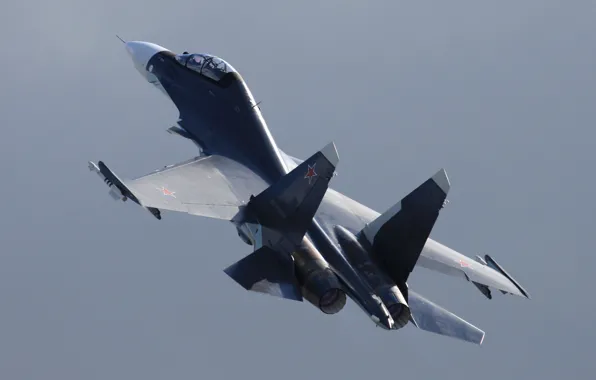 Картинка небо, полет, истребитель, российский, многоцелевой, Су-30, двухместный