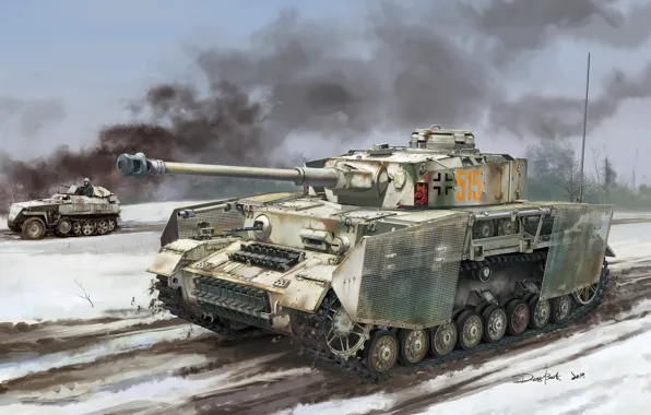 Картинка Дым, Танк, Вермахт, Pz.IV, 5 танковая дивизия, Pz.Kpfw. IV Ausf .J