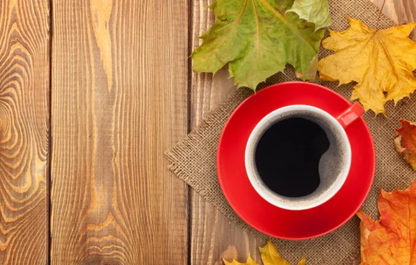 Картинка осень, кофе, чашка, клён, autumn, leaves, cup, coffee