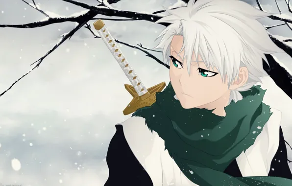 Wallpaper, sword, game, Bleach, green eyes, anime, chibi, Snow