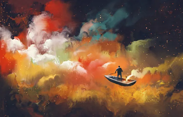 Colors, clouds, boat, rowing