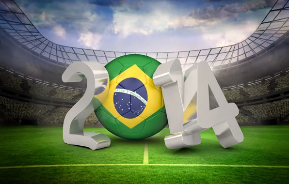 Stadium, football, flag, World Cup, Brasil, FIFA, 2014, Кубок Мира по футболу 2014