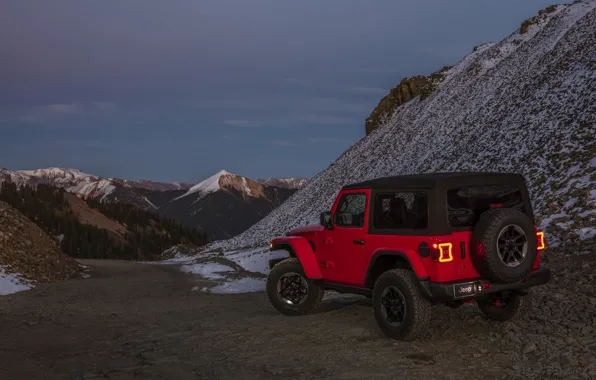 Картинка снег, красный, 2018, Jeep, горный перевал, Wrangler Rubicon