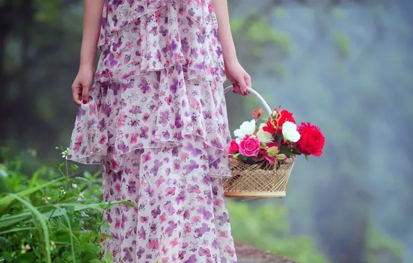 Картинка dress, nature, flowers, mood, women, spring