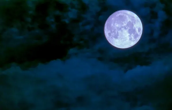 Картинка Moon, blue, clouds, night sky, purple