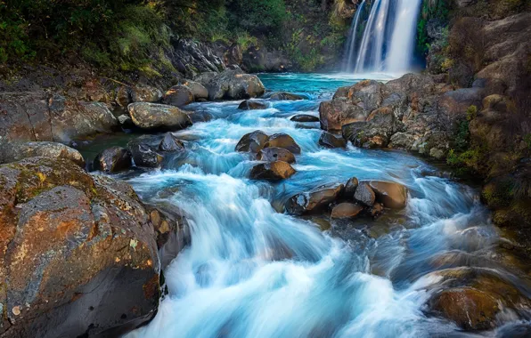 Картинка река, камни, водопад, Новая Зеландия, New Zealand, Tawhai Falls, Tongariro National Park, Национальный парк Тонгариро
