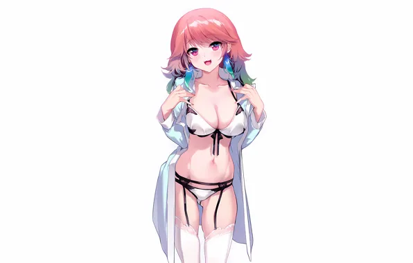 Картинка girl, sexy, lingerie, bra, cleavage, panties, thighhighs, long hair