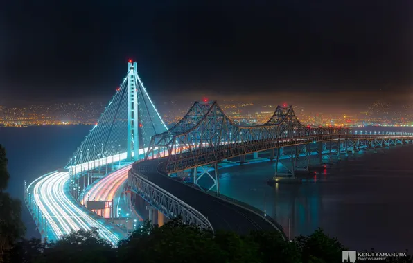 Картинка ночь, огни, старое, мосты, грань, photographer, новое, Kenji Yamamura