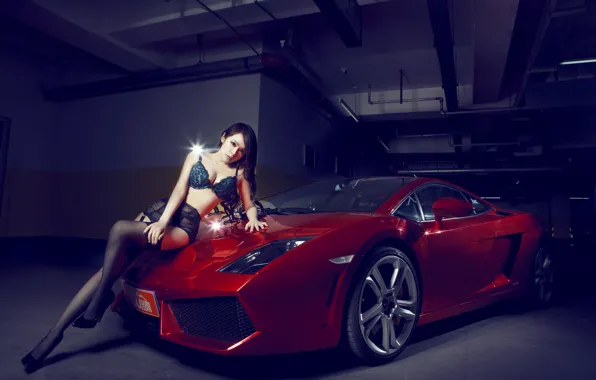 Машина, авто, девушка, модель, азиатка, автомобиль, korean model, Lamborghini LP 550