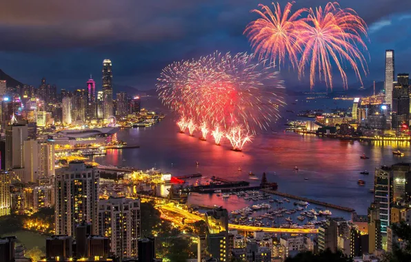 Картинка Гонконг, салют, Китай, 22-я годовщина