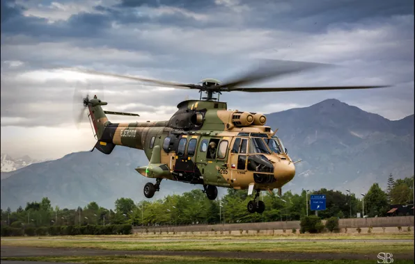 Горы, вертолёт, взлёт, AS-532