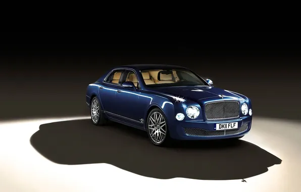 Картинка синий, Bentley, полумрак, седан, передок, лимузин, бентли, Mulsanne