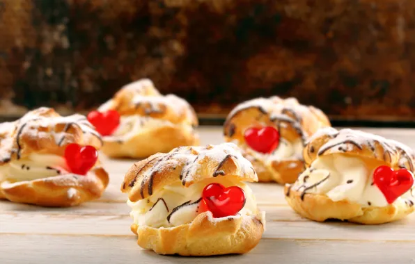 Сердце, шоколад, пирожное, cake, крем, десерт, heart, выпечка