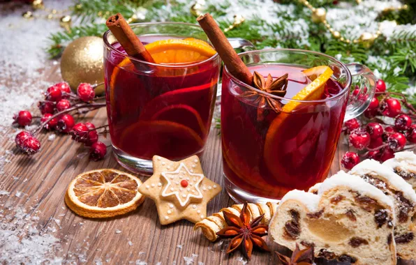 Картинка Новый Год, печенье, Рождество, wine, orange, merry christmas, punch, tea