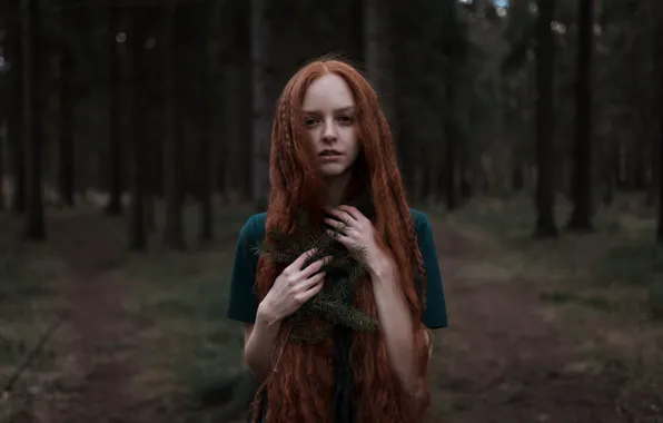 Картинка лес, девушка, волосы, платье, рыжая, Оля, Ульяна Найденкова