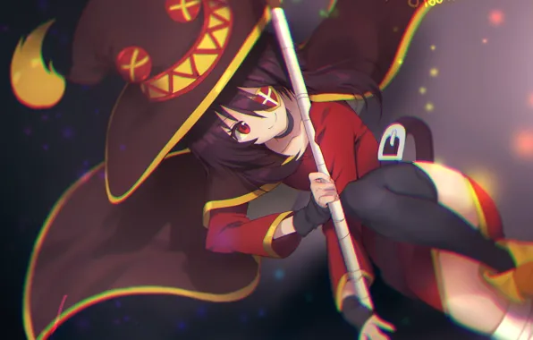 Девушка, маг, anime, art, Kono Subarashii Sekai ni Shukufuku wo, Megumin