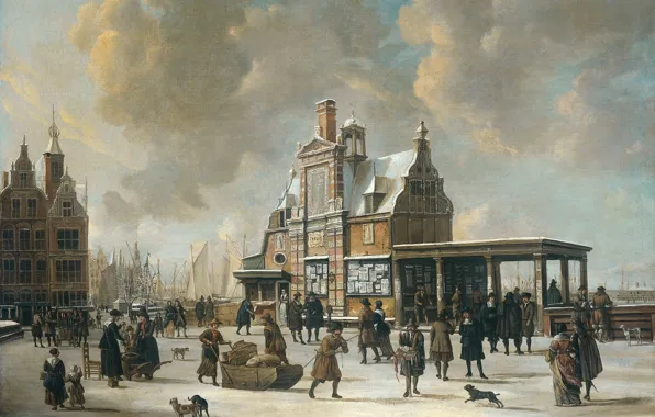 Масло, картина, холст, городской пейзаж, Ян Авраам Беерстратен, Jan Abrahamsz Beerstraten, 1666, Дом Почты и …