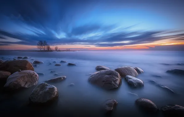 Море, закат, берег