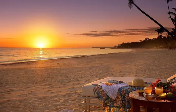 Картинка пляж, океан, романтика, вечер, romantic evening at the beach