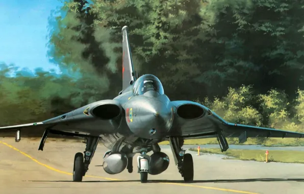 Рисунок, истребитель, Saab, арт, Draken, шведция