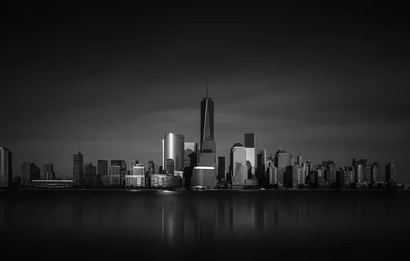 Отражение, Нью-Йорк, зеркало, горизонт, Манхэттен, One World Trade Center, Соединенные Штаты, 1WTC