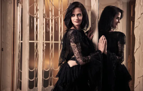 Взгляд, девушка, поза, модель, зеркало, брюнетка, Eva Green