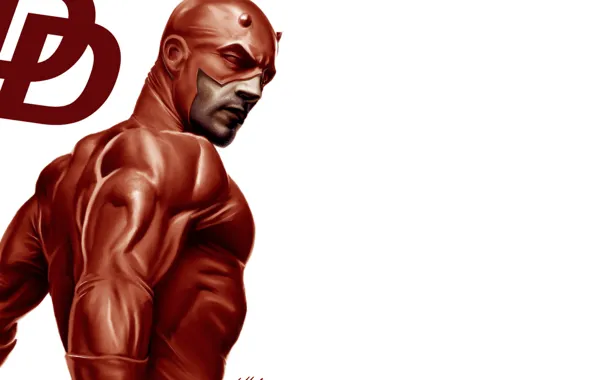 Картинка взгляд, маска, арт, Marvel Comics, Сорвиголова, Matt Murdock, красный костюм