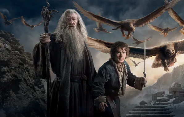 Картинка Baggins, Gandalf, Ian McKellen, Martin Freeman, Year, Movie, Film, 2014
